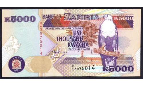 Замбия 5000 квача 1992 год (ZAMBIA 5000 kwacha 1992 g.) P41a:Unc