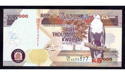 Замбия 5000 квача 2011 год (ZAMBIA 5000 kwacha 2011 g.) P45g:Unc