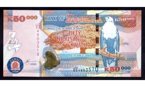 Замбия 50000 квача 2008 год (ZAMBIA 50000 kwacha 2008 g.) P48d:Unc