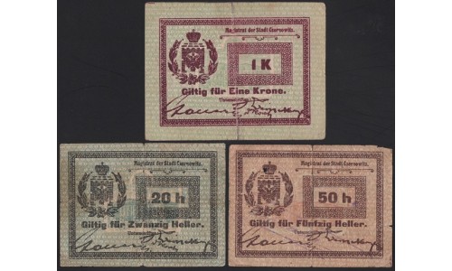 Черновцы набор 20, 50 геллеров, 1 крона 1914 (Chernovtsy set 20, 50 heller, 1 krone 1914) : VF