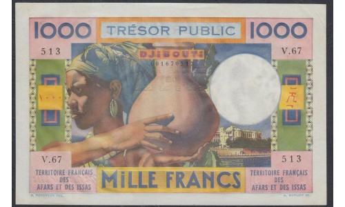 Французские Афара и Иссас 1000 франков 1974 года (DJIBOUTI / French Afars & Issas Territory  1.000 Francs 1974) P 32: UNC--