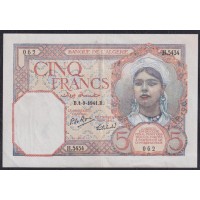 Алжир 5 франков 4-9-1941 год (Algeria 5 francs 4-9-1941) P77b: XF