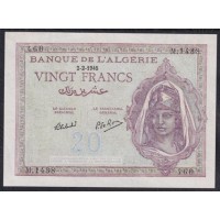 Алжир 20 франков 2-2-1945 год (Algeria 20 francs 2-2-1945) P 92b: UNC-