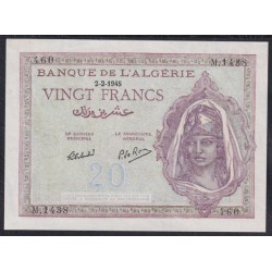 Алжир 20 франков 2-2-1945 год (Algeria 20 francs 2-2-1945) P 92b: UNC-
