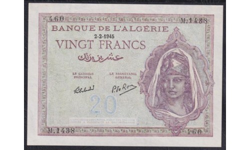 Алжир 20 франков 2-2-1945 год (Algeria 20 francs 2-2-1945) P 92b: UNC-