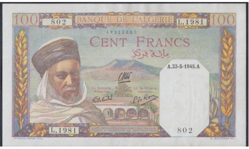 Алжир 100 франков 1945 год (Algeria 100 francs 1945) P85: UNC