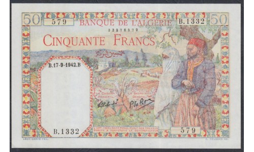 Алжир 50 франков 1942 год (Algeria 50 francs 1942) P 87: UNC