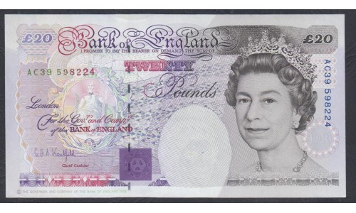 Англия 20 фунтов б/д (1991-1993) (England 20 pounds ND (1991-1993)) P 384b: UNC