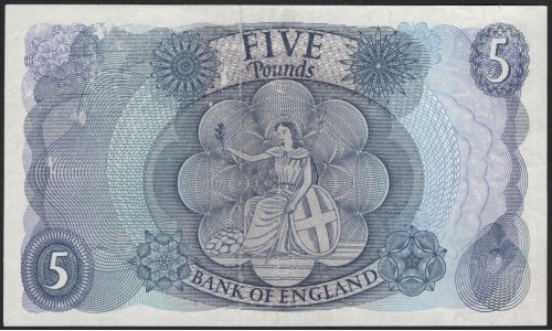 Англия 5 фунтов б/д (1963-1971) (England 5 pounds ND (1963-1971)) P 375b : VF