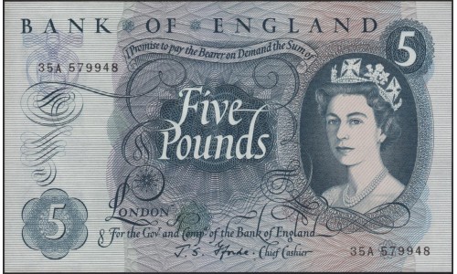 Англия 5 фунтов б/д (1963-1971) (England 5 pounds ND (1963-1971)) P 375b : Unc