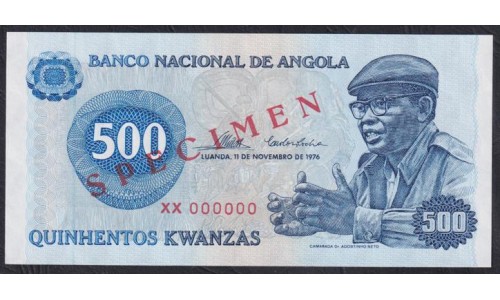 Ангола 500 кванза 1976 год, ОБРАЗЕЦ (Angola 500 kwanzas 1976, SPECIMEN) P 112s: UNC