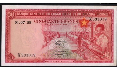 Бельгийское Конго 50 франков 01.07.1959 год (CONGO BELGE 50 francs 01.07.1959) P 32(11): aUNC/UNC