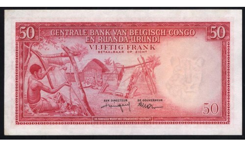 Бельгийское Конго 50 франков 01.07.1959 год (CONGO BELGE 50 francs 01.07.1959) P 32(11): aUNC/UNC