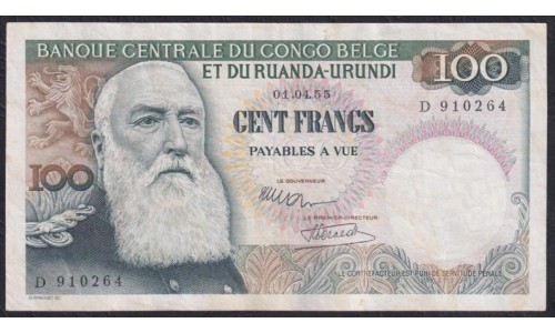 Бельгийское Конго 100 франков 01.04.1955 год (CONGO BELGE 100 francs 01.04.1955) P 33a: VF/XF