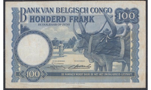 Бельгийское Конго 100 франков 1949 год (CONGO BELGE 100 francs 1949) P 17d: VF