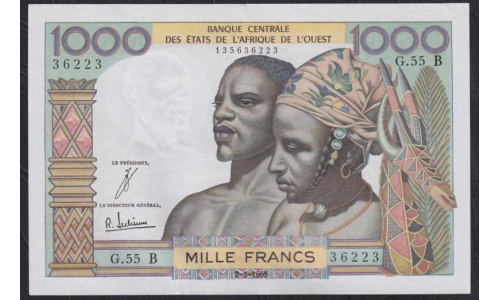 Западные Африканские Штаты (Бенин) 1000 франков 1965 год, РЕДКОСТЬ!!! (West African States (Benin) 1000 francs 1965) P 203Bd: UNC--