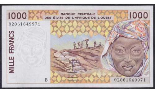 Западные Африканские Штаты (Бенин) 1000 франков 2002 год (West African States (Benin) 1000 francs 2002) P 211Bm: UNC