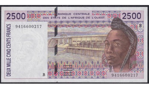 Западные Африканские Штаты (Бенин) 2500 франков 1994 год, НЕЧАСТЫЕ (West African States (Benin)  2500 francs 1994) P 212Bc: UNC