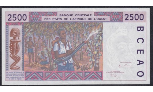 Западные Африканские Штаты (Бенин) 2500 франков 1994 год, НЕЧАСТЫЕ (West African States (Benin)  2500 francs 1994) P 212Bc: UNC