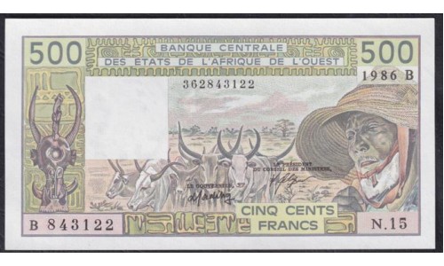 Западные Африканские Штаты (Бенин) 500 франков 1986 год (West African States (Benin) 500 francs 1986) P 206Bj: UNC