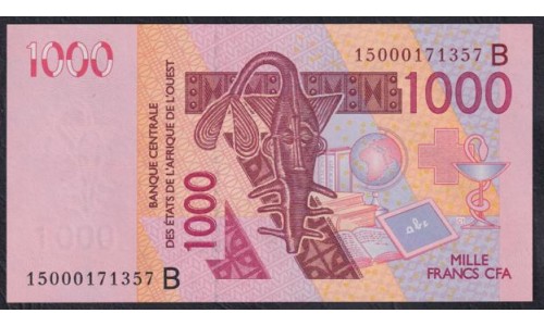 Западные Африканские Штаты (Бенин) 1000 франков 2015 год (West African States (Benin) 1000 francs 2015) P 215Bo: UNC