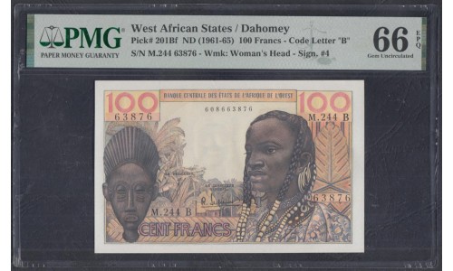 Западные Африканские Штаты (Бенин) 100 франков 1965 год, 63876 (West African States (Benin) 100 francs 1965) P 201Bf: UNC PMG 66 EPG