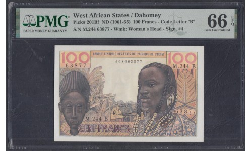 Западные Африканские Штаты (Бенин) 100 франков 1965 год, 63877 (West African States (Benin) 100 francs 1965) P 201Bf: UNC PMG 66 EPG