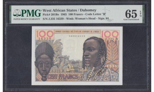 Западные Африканские Штаты (Бенин) 100 франков 1965 год (West African States (Benin) 100 francs 1965) P 201Be: UNC PMG 65 EPG