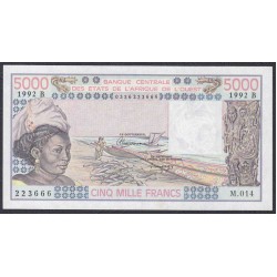 Западные Африканские Штаты (Бенин) 5000 франков 1992 год (West African States (Benin) 5000 francs 1992) P 208Bo: UNC-
