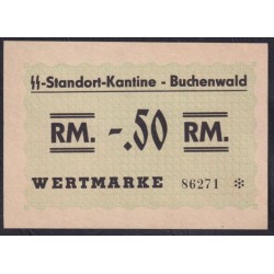  Германия, лагерные деньги 0.5 Рейхcмарок 1939/45 год, Бухенвальд, 86271 (0.5 Reichsmark Lagergeld Buchenwald 1939/45 year, RAR) Camp 3951b: UNC