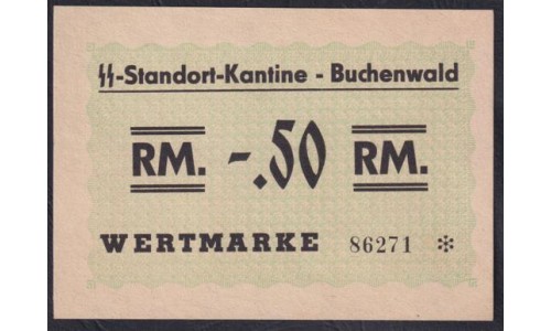  Германия, лагерные деньги 0.5 Рейхcмарок 1939/45 год, Бухенвальд, 86271 (0.5 Reichsmark Lagergeld Buchenwald 1939/45 year, RAR) Camp 3951b: UNC