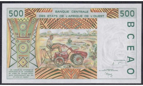 Западные Африканские Штаты Буркина Фасо 500 франков 1999 года (Western African States (Burkina Faso) 500 francs 1999) P310Cj: UNC