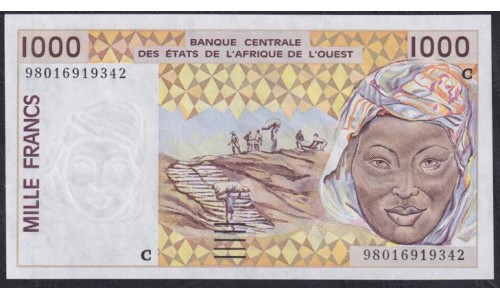 Западные Африканские Штаты Буркина Фасо 1000 франков 1998 года (Western African States (Burkina Faso) 1000 francs 1998) P311Ci: UNC