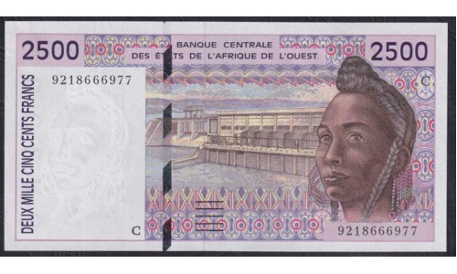 Западные Африканские Штаты Буркина Фасо 2500 франков 1992 года, РЕДКИЕ (Western African States (Burkina Faso) 2500 francs 1992) P313Ca: UNC 