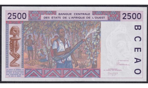 Западные Африканские Штаты Буркина Фасо 2500 франков 1992 года, РЕДКИЕ (Western African States (Burkina Faso) 2500 francs 1992) P313Ca: UNC 