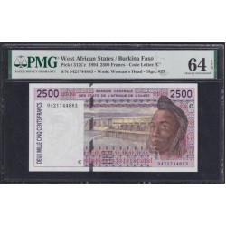 Западные Африканские Штаты Буркина Фасо 2500 франков 1994 года, РЕДКИЕ (Western African States (Burkina Faso) 2500 francs 199) P313Cd: PMG 64 Choice UNC EPQ