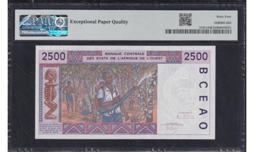 Западные Африканские Штаты Буркина Фасо 2500 франков 1994 года, РЕДКИЕ (Western African States (Burkina Faso) 2500 francs 199) P313Cd: PMG 64 Choice UNC EPQ