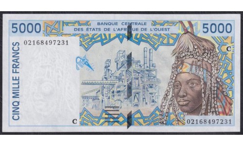 Западные Африканские Штаты Буркина Фасо 5000 франков 2002 (Western African States (Burkina Faso) 5000 francs 2002) P313Cl: UNC