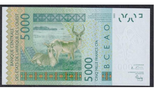 Западные Африканские Штаты Буркина Фасо 5000 франков 2003 года (Western African States (Burkina Faso) 5000 francs 2003) P317Ca: UNC