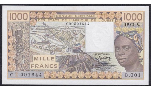 Западные Африканские Штаты Буркина Фасо 1000 франков 1981 года (Western African States (Burkina Faso) 1000 francs 1981) P307Cb: UNC