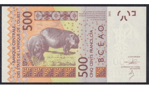 Западные Африканские Штаты Буркина Фасо 500 франков 2012 года (Western African States (Burkina Faso) 500 francs 2019) P319Ca: UNC