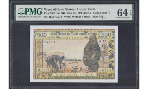 Западные Африканские Штаты Буркина Фасо 500 франков 1959-65 года (Western African States Burkina Faso 5000 francs ND (1959-65)) P302Cm: UNC PMG 64 EPG