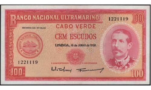 Кабо-Верде 100 эскудо 1958 (CABO VERDE 100 escudos 1958) P 49a : UNC-