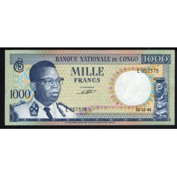 Конго 1000 франков 1961 года, E 857378 (CONGO 1000 francs 1961) P 8a: aUNC/UNC