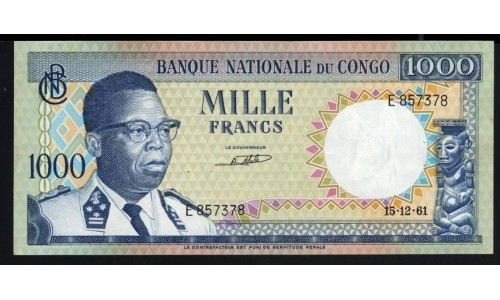 Конго 1000 франков 1961 года, E 857378 (CONGO 1000 francs 1961) P 8a: aUNC/UNC