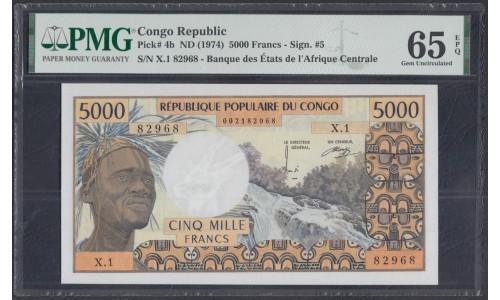 Конго Республика 5000 франков 1974 (CONGO REPUBLIC 10000 francs 1974) P 4b : UNC LCG 65 PPQ