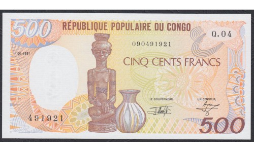 Конго Республика 500 франков 1991 год (CONGO REPUBLIC 500 francs 1991) P 8d: UNC