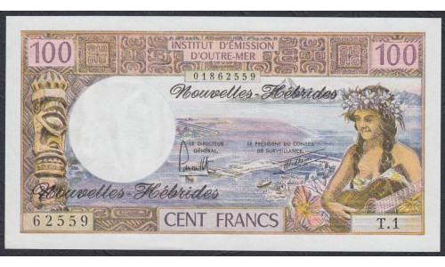 Новые Гибриды 100 франков 1975 год (New Hebrides 100 Francs 1975) P 18d: UNC