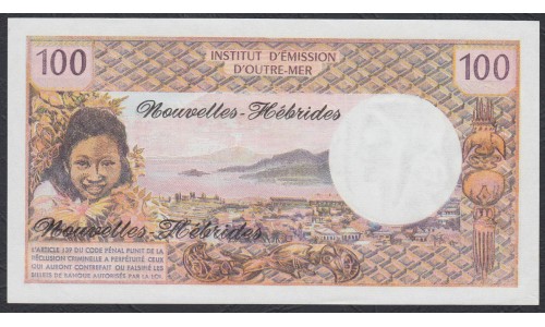 Новые Гибриды 100 франков 1975 год (New Hebrides 100 Francs 1975) P 18d: UNC