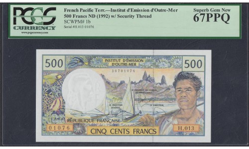 Французские Тихоокеанские Территории 500 франков 1992 года (French Pacific Territories 500 Francs 1992) P 1b: UNC 67!!!!!